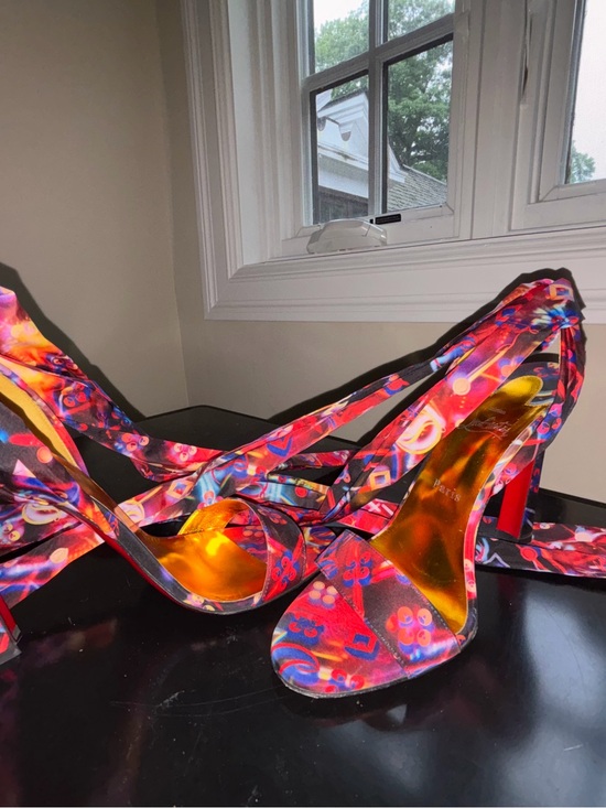 Christian Louboutin Red and Purple Ankle-Tie Stiletto Sandals
